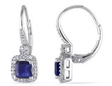 Blue Sapphire and Diamond Earrings 1.60 Carat (ctw) in 10k White Gold